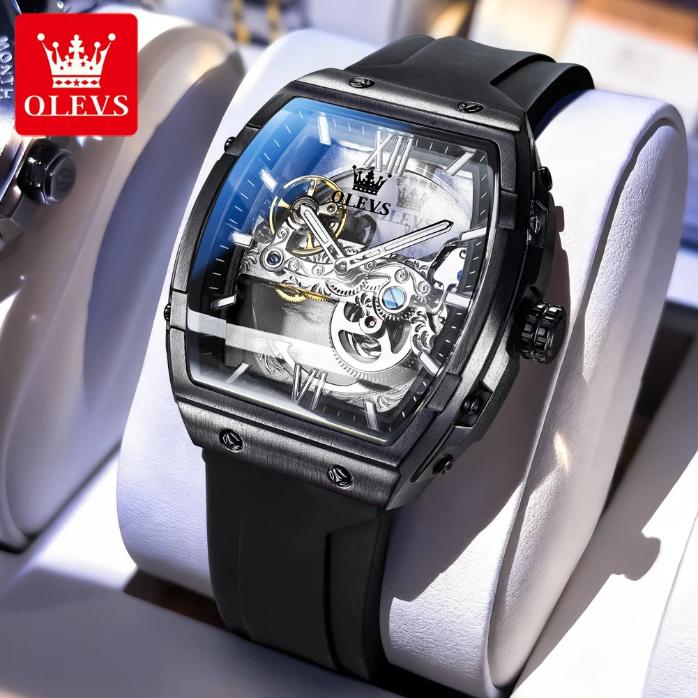 OLEVS 6779 Automatic Men Watch Skeleton 50mm Large Dial Waterproof Silicone Strap Mechanical Watch for Men