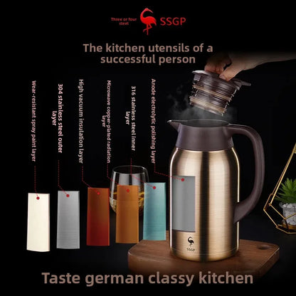German Three Four Steel 316 Stainless Steel Insulated Tea Pot Home Use Steaming Tea Pot Insulated Water Pot Hot Water Bottle