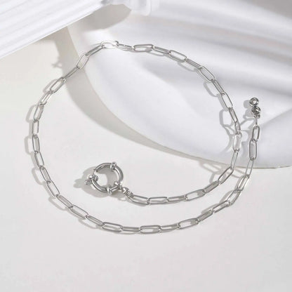 Vnox 2 Color Rectangular Chain 40cm Necklaces For Women, Stainless Steel Round Buckle Pendant, Metal Choker Neck Jewelry Gifts