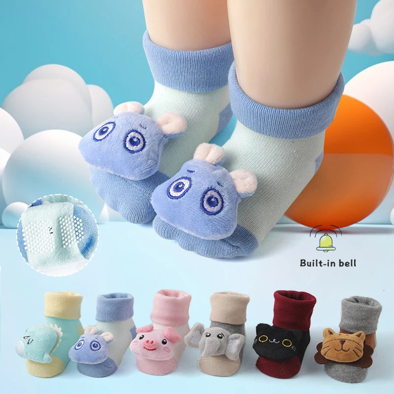 Cartoon Animals Baby Socks Spring Autumn Newborn Middle Tube Sock Non-slip Children Floor Socks Cute Boys Girls Footwear 0-1Year