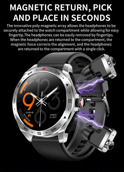 2024 New Smart Watch TWS 2-in-1 Bluetooth Earphones AI Voice SIRI Wake Up Motion Trajectory Tracker Men's and Women's Smartwatch