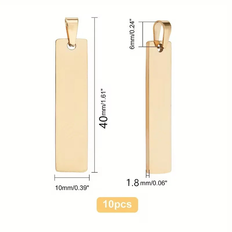 10PCS Blank Rectangle Dog Tag Stainless Steel Pendant Necklace Military Soldiers Metal Stamping Blanks Tags Wholesale