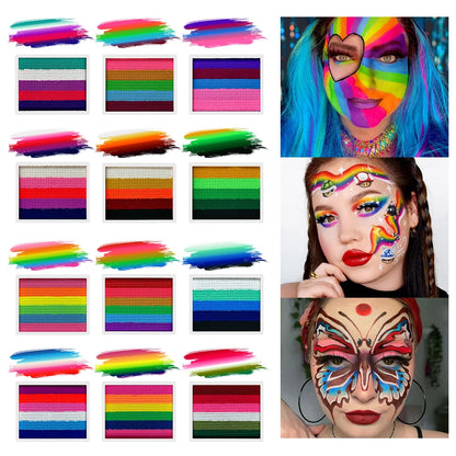 UV Glow-in-the-Dark Rainbow Water Activated Face Body Paint Fluorescent Neon for Masquerade Halloween Christmas Music Festival