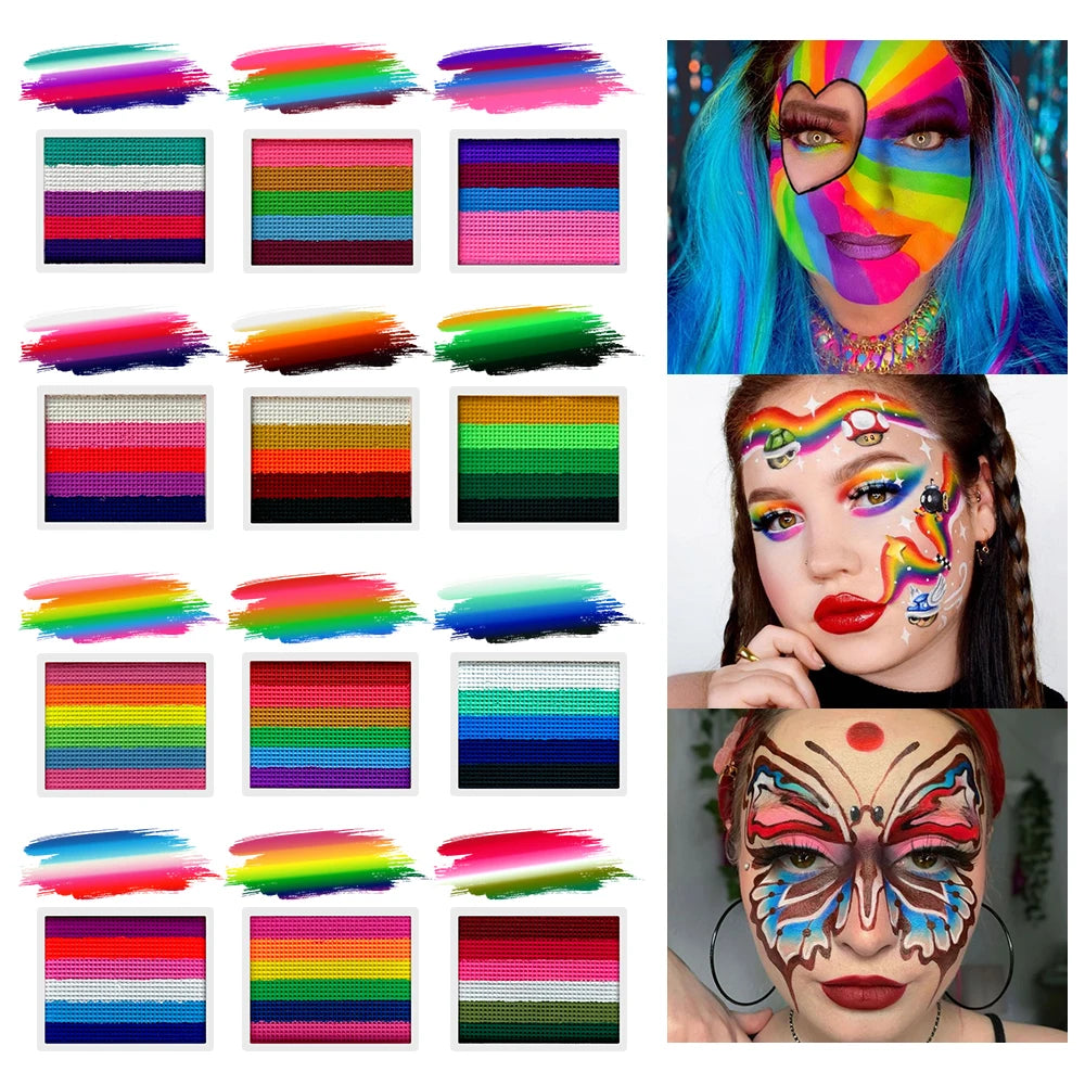 UV Glow-in-the-Dark Rainbow Water Activated Face Body Paint Fluorescent Neon for Masquerade Halloween Christmas Music Festival