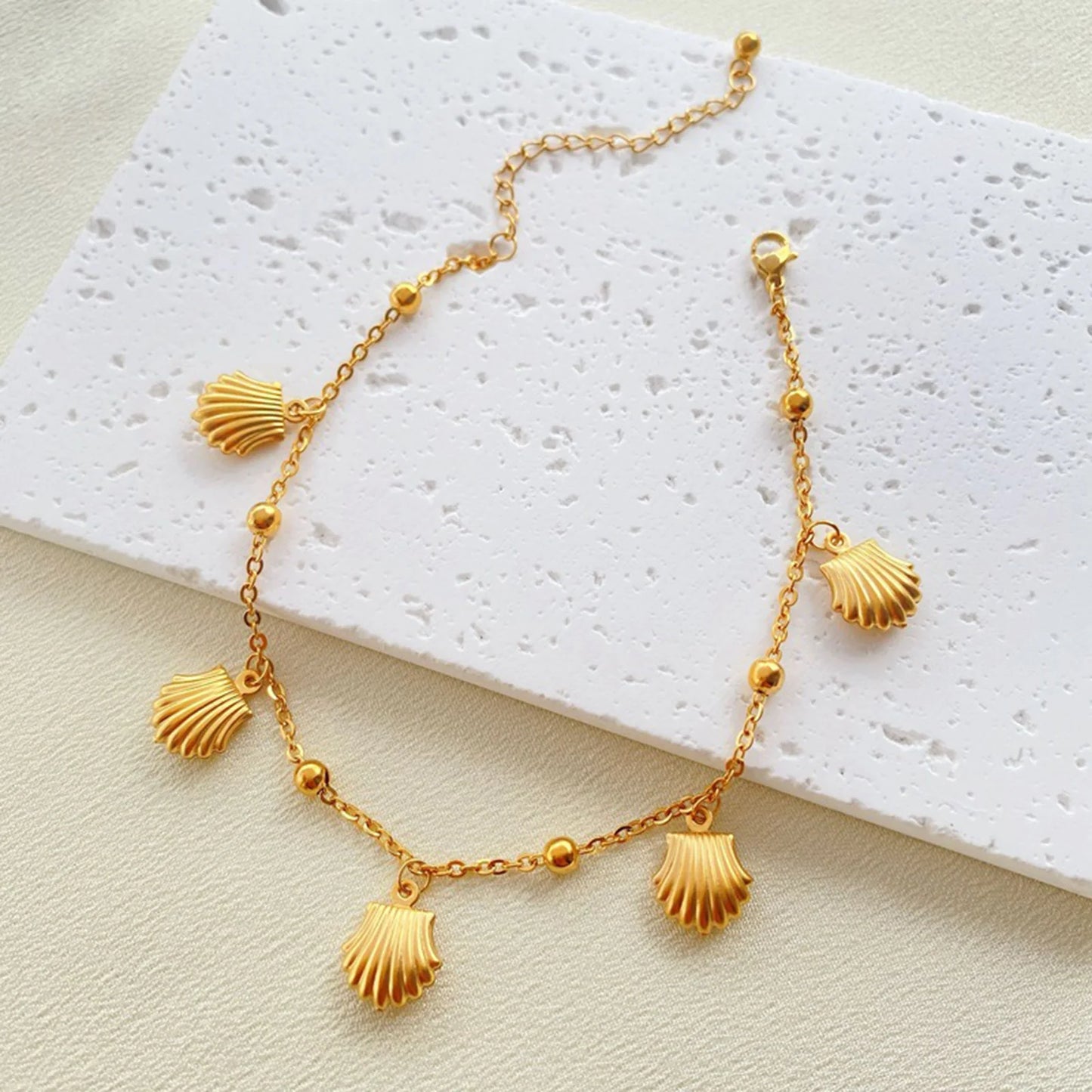 New Stainless Steel Link Cable Chain Anklet Gold Color Marine Animal Dolphin.Starfish For Women Beach 21cm(8 2/8") Long, 1 Piece