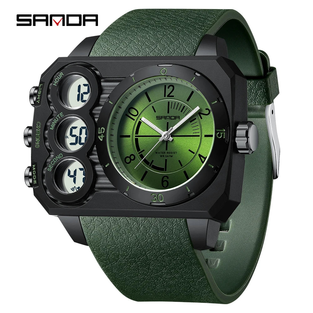 SANDA Fashion Electronic Watch Outdoor Sports Multi functional Waterproof Night Light Dual Display Men's Electronic Watch 6237