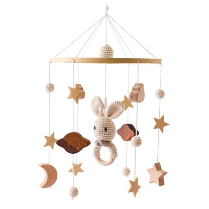 Baby Wooden Rattles Bed Bell Soft Felt Cartoon Elephant Cloudy Star Hanging Bed Bell Mobile Crib Montessori Education Toys
