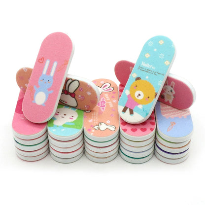 100pcs Cute Cartoon Nail Files Print Mini Double-Sided Nail File Set Sponge Buffer Cuticle Care Buffing Sticks Beauty Tools