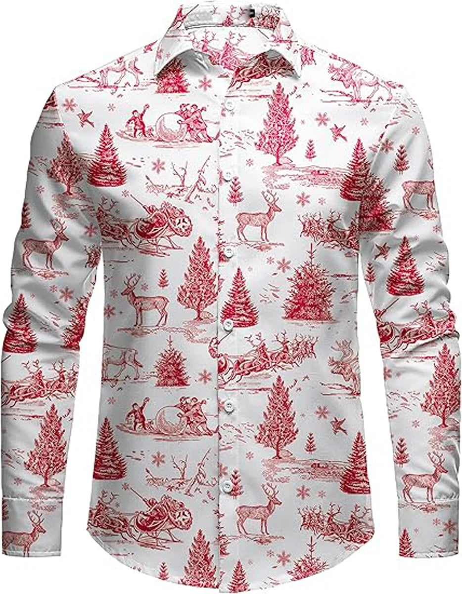 3D printed cartoon prints, high-quality and comfortable men's boutique fashion long-sleeved shirt, trendy printed men's shirt