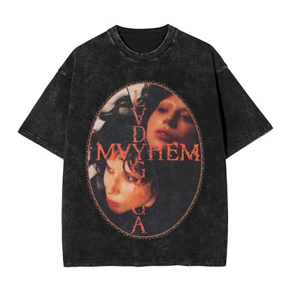 Washed T Shirts Lady Gaga Mayhem Hip Hop Retro Vintage High Street Streetwear Short Sleeve Print Tees Men's Women Tops Harajuku