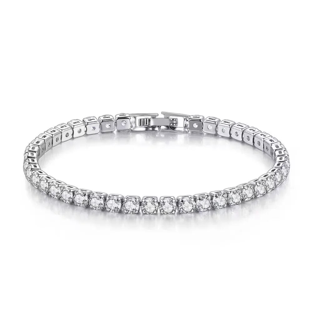 S925 Sterling Silver Bracelet Zirconia Tennis Ball Women Fashion Simple Engagement Wedding Charm Jewelry 4mm 16-20cm