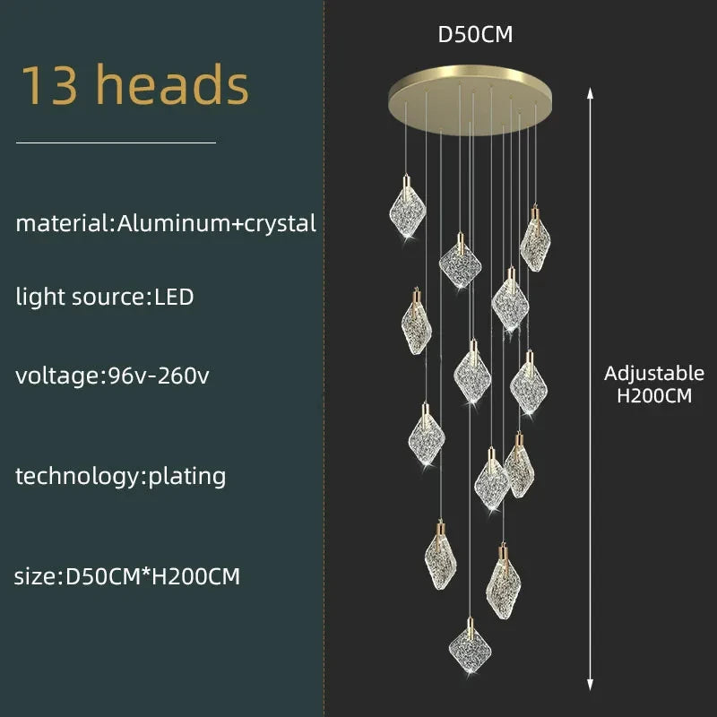 New Crystal Living Room Ceiling Pendant Light Home Decoration Staircase Duplex Pendant Light Restaurant Bedroom Hanging Lighting