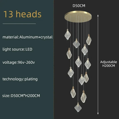 New Crystal Living Room Ceiling Pendant Light Home Decoration Staircase Duplex Pendant Light Restaurant Bedroom Hanging Lighting