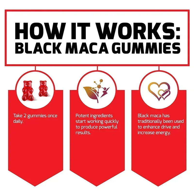 Black Maca Gummies - Increases Male Strength, Size and Endurance, and Enhances Physical and Emotional Performance
