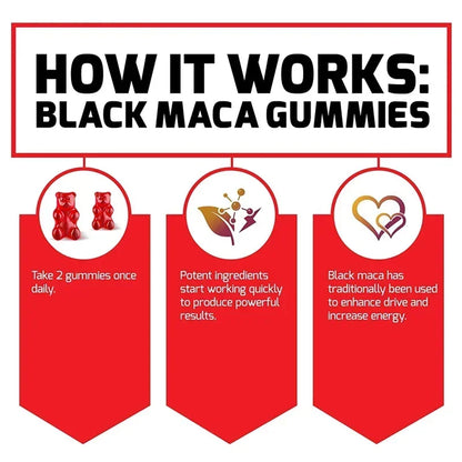 Black Maca Gummies - Increases Male Strength, Size and Endurance, and Enhances Physical and Emotional Performance