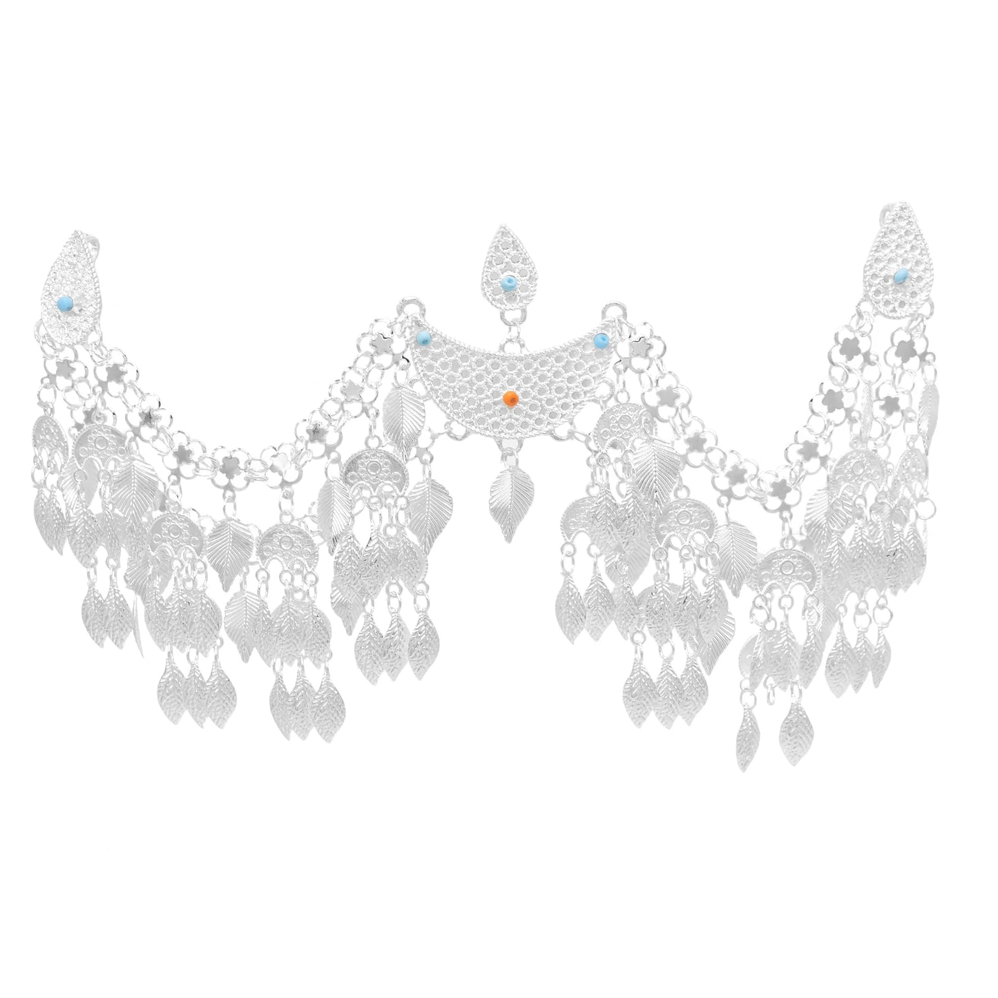 Vintage Silver Plated Moon Leaves Hair Accessories Boho Afghan Ethnic Women's Hair Jewelry Assyrian Tribe Bride Wedding Headband