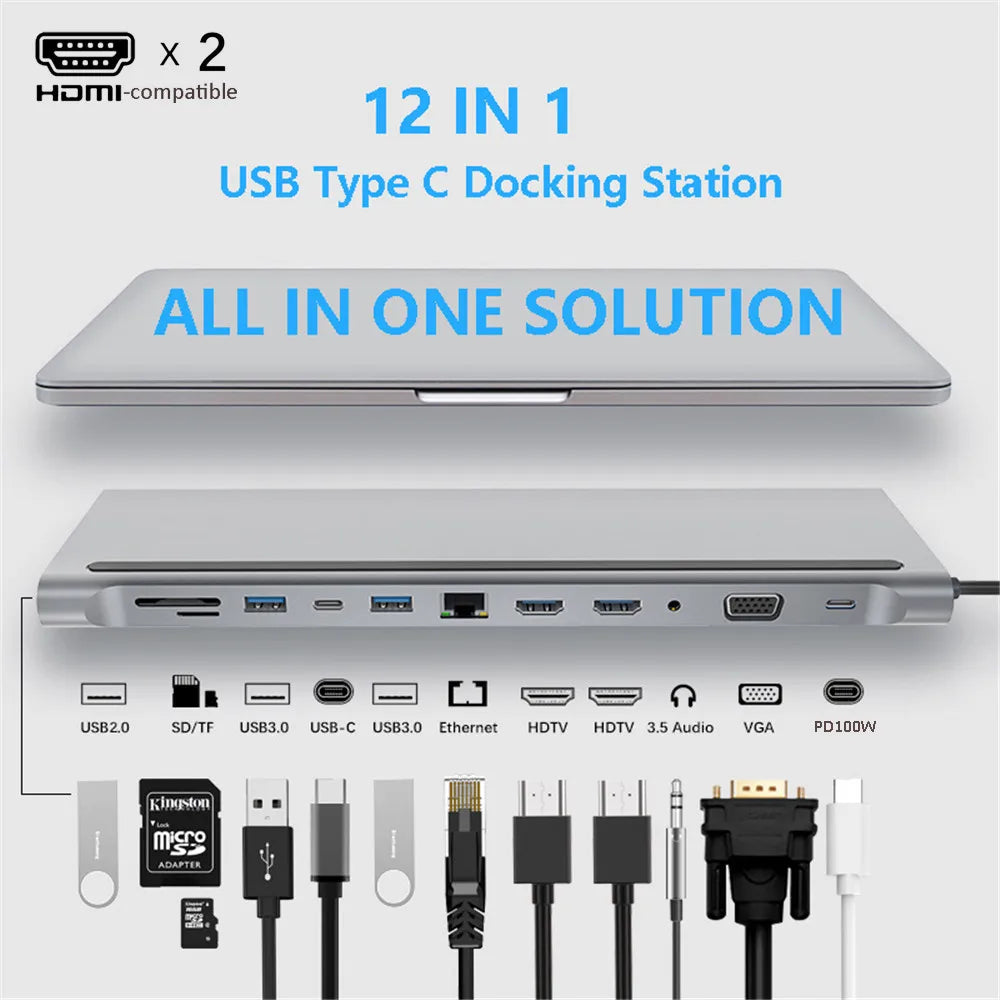 MZX USB Multi-hub Docking Station Type C Multi Hub Extension A HDMI-compatible Rj45 Pro Adapter Dock for Macbook Mac Mini Laptop