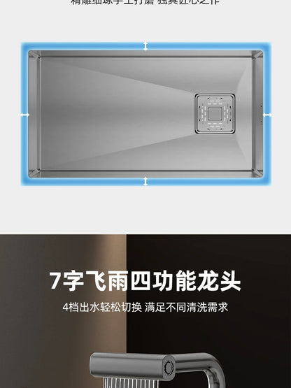 Kitchen 304 Stainless Steel Sink Vegetable Basin Large Sink Household Kitchen Vegetable Basin Countertop Dishwasher