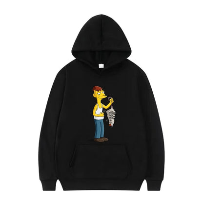 Disney The Simpsons Funny Pattern Casual Hooded Tops Men Woman Loose Comfortable Winter Black Sports Pullovers Fashion Clothing