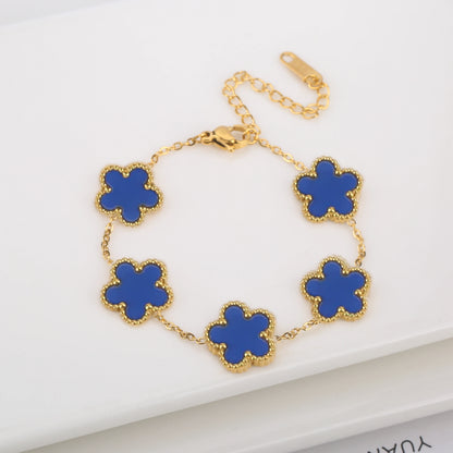 Hot Sale Stainless Steel Laser Five Leaf Flower Petal Adjustable Clover Bracelet Classic for Woman Girl Brand Jewelry Party Gift