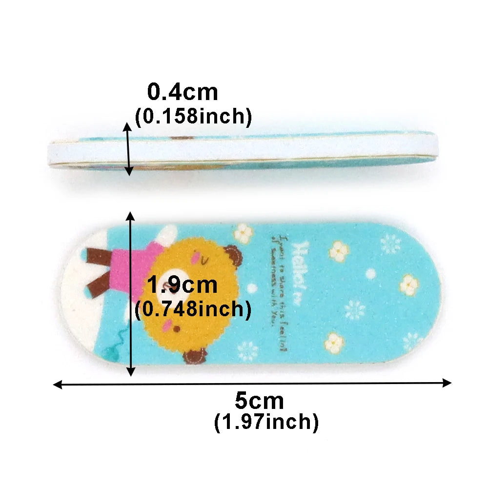 100pcs Cute Cartoon Nail Files Print Mini Double-Sided Nail File Set Sponge Buffer Cuticle Care Buffing Sticks Beauty Tools