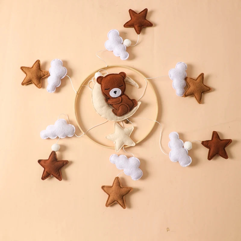 Baby Soft Felt Cartoon Wool Ball Seashell Rattles Hanging Bed Bell Newborn Mobile Crib Wooden Bracket Montessori Education Toys