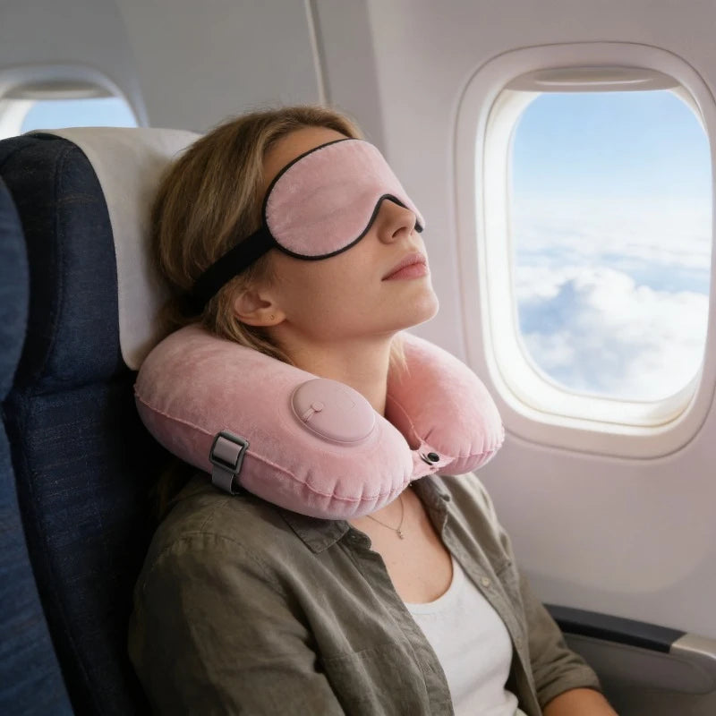 Travel Essential Portable Neck Support Pillow Inflatable U-Shaped Pillow with Flocked Fabric  Multi-Design