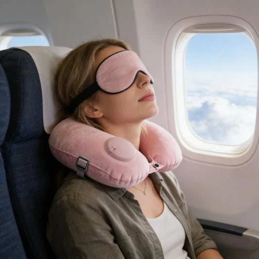 Travel Essential Portable Neck Support Pillow Inflatable U-Shaped Pillow with Flocked Fabric  Multi-Design