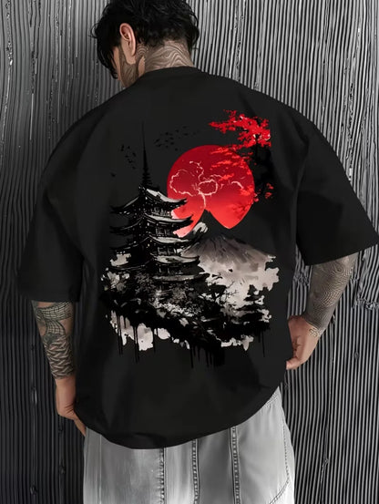 Men's T-Shirts Fuji Mountain Cherry Blossom Print Summer Autumn Harajuku Daily Sports Comfortable Casual Loose Short-Sleeve Top