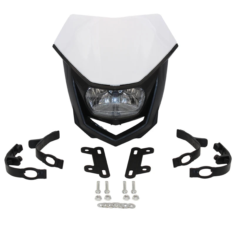 35W Motorcycle Headlight Plate Mask Fairing H4 Headlamp For Yamaha Honda Suzuki Enduro Motocross Dirt Bike Modified Accessories