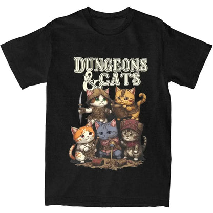 Dungeon Dragon Cats T Shirts Vintage Daily Leisure Versatile Casual Men Women Harajuku Short Sleeve Casual Unisex Tops