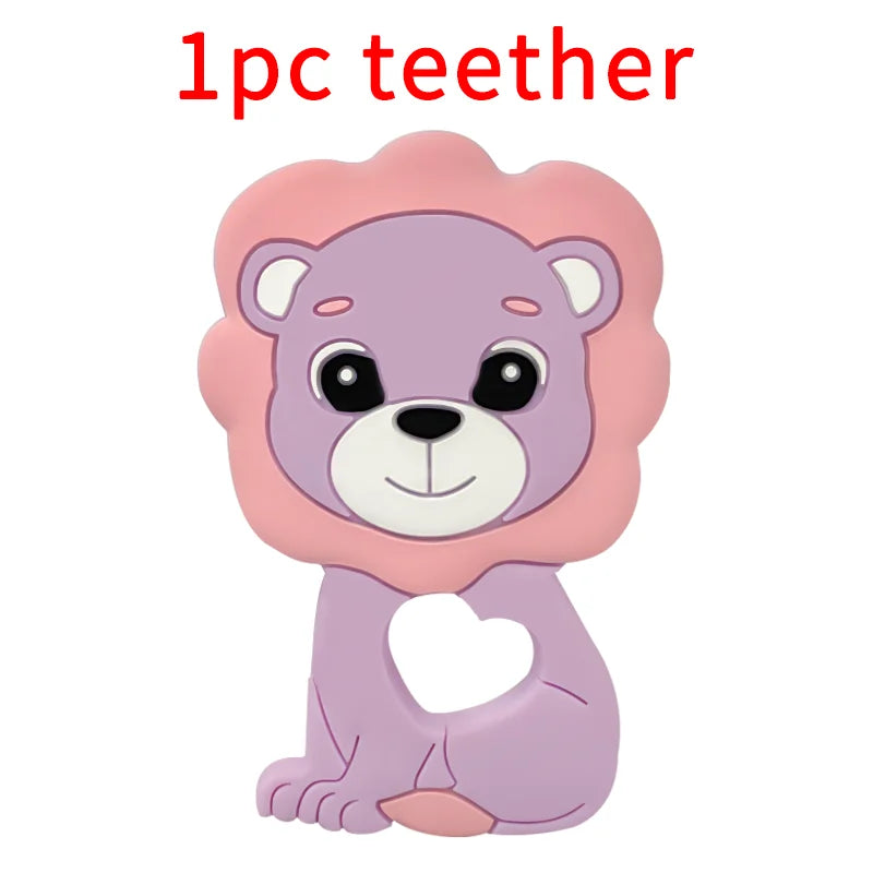 1/3/10pcs Lion Baby Silicone Teether Beads Toy DIY Pacifier Chain Necklaces Pendant Bite Chew Rodent For Teething Kids Toys