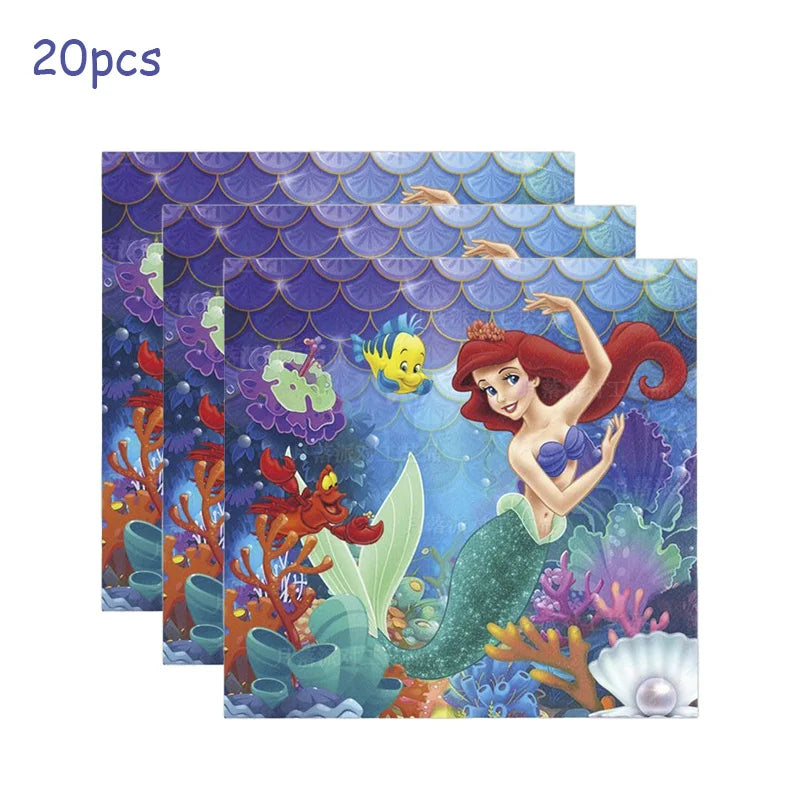 The Little Mermaid Birthday Party Decoration Princess Ariel Paper Napkin Plate Cup Tablecloth Balloons Kids Baby Shower Supplies