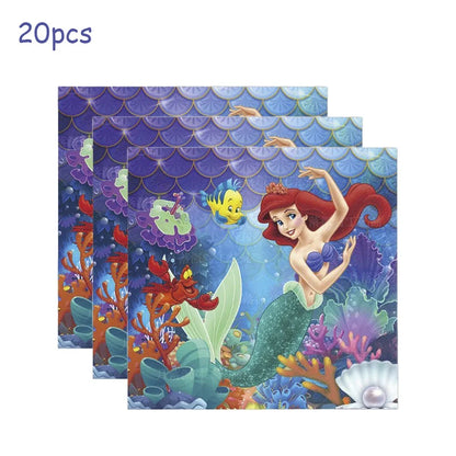 The Little Mermaid Birthday Party Decoration Princess Ariel Paper Napkin Plate Cup Tablecloth Balloons Kids Baby Shower Supplies