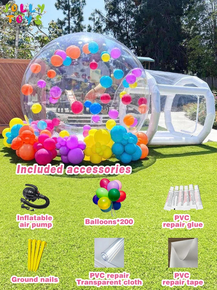 JOLLY TOYS Balloon Inflatable Bubble House with Trampoline and Transparent Dome PVC Material with Blower for Children Birthday