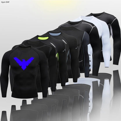 Compression Nightwing Print Tops For Men T Shirt Rashguard Jiu Jitsu Gym Fitness Running Train   ing Shirts Jersey Short Sleeved