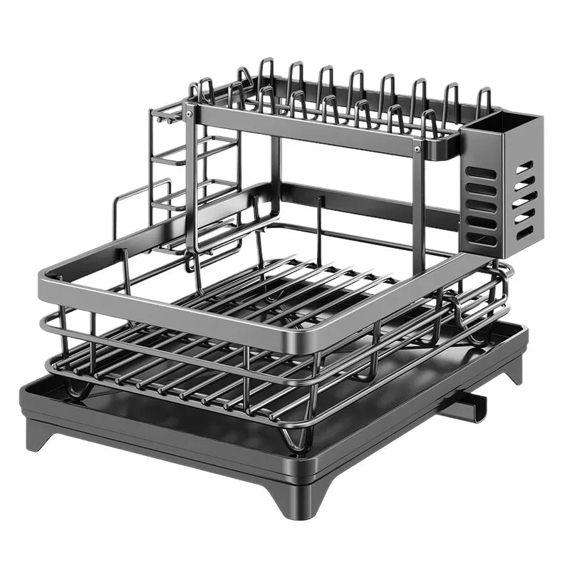 Stainless Steel Adjustable Dish Drying Rack with Drainboard - Over Sink Plate Organizer, Kitchen Storage Rack