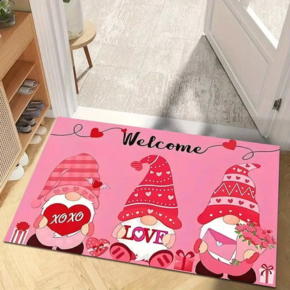 Valentine's Day Love Heart Gnome Doormat Non-Slip Rugs for Living Room Bedroom Kitchen Mat Machine Washable Home Decor Carpet