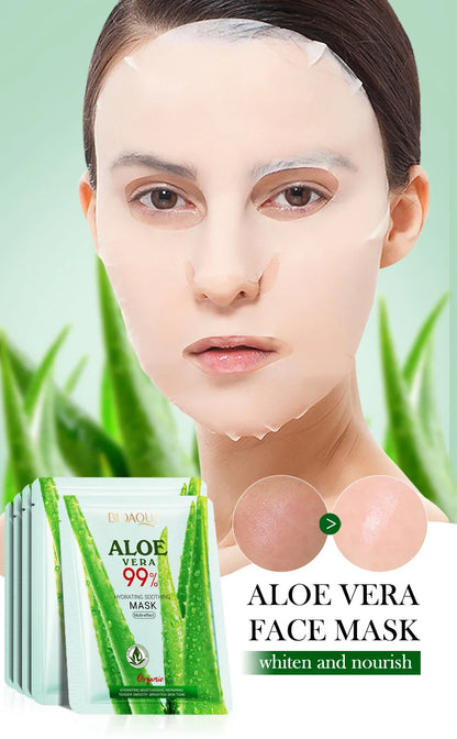 1 Piece BIOAOUA Aloe Hydrating Soothing Facial Mask Moisturizing Preventing Roughness and Dryness Face Mask Sheet Skin Care
