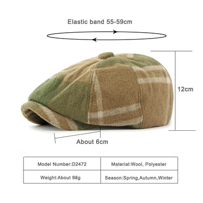British Tweed Flat Cap for Men Retro Herringbone Newsboy Cap Octagonal Hat Women Autumn Winter Detective Cabbie Beret Hat Autumn