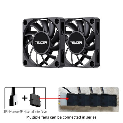 Teucer UT-6010 6cm DC 12V 3Pin Cooling Fan with Big 4Pin Power Supply Hydraulic Bearing 3500 RPM Computer PC CPU Case Ventilator