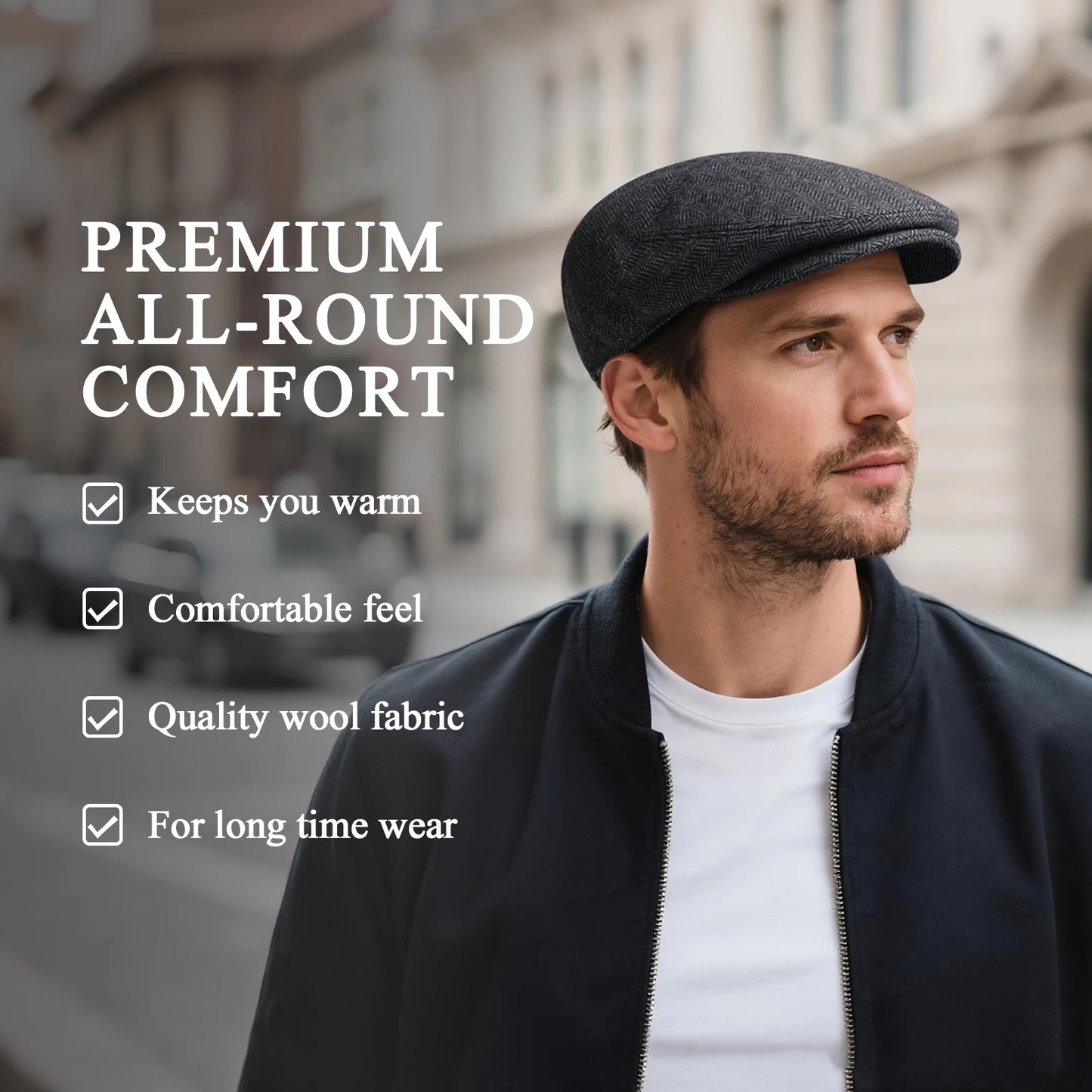 JANGOUL XL/XXL Wool Tweed Newsboy Flat Cap for Men Winter Fashion Ivy Cap Gatsby Golf Hat Satin Lined