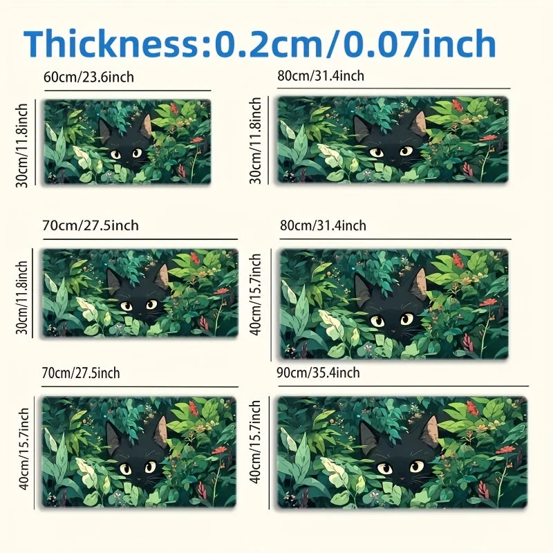 Black Cat Mouse Pad in The Grass,anti-slip Rubber Game Pad,durable Table Pad, Stitched Edges,suitable for Home Office and Gaming