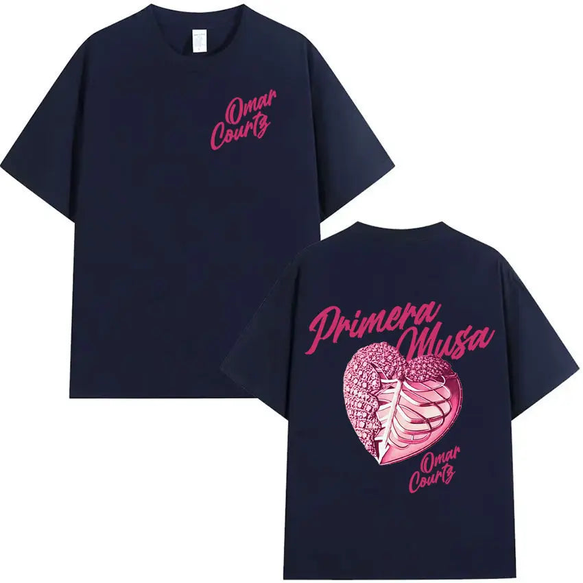 Rapper Omar Courtz Primera Musa 2025 Heart Graphic T-shirt Mens Clothing Hip Hop T Shirt Summer Top Oversized Tshirts Streetwear
