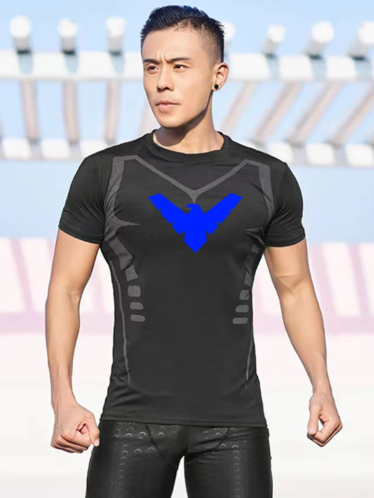 Compression Nightwing Print Tops For Men T Shirt Rashguard Jiu Jitsu Gym Fitness Running Train   ing Shirts Jersey Short Sleeved