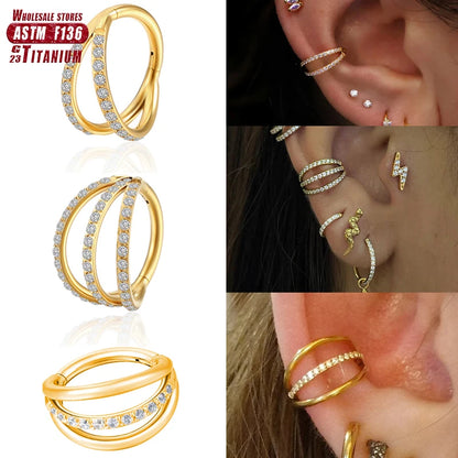 F136 Titanium Piercing Hinged Segment Hoops CZ Stone Nose Rings Ear Cartilage Tragus Helix Earrings Piercing Body Jewelry