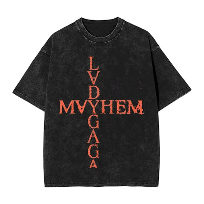 Washed T Shirts Lady Gaga Mayhem Hip Hop Retro Vintage High Street Streetwear Short Sleeve Print Tees Men's Women Tops Harajuku