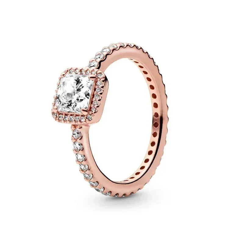 New 925 Sterling Silver Rose Gold Ring Hot Selling, Sparkling, Fashionable and Charming Crystal Ring, Women's Birthday Jewelry