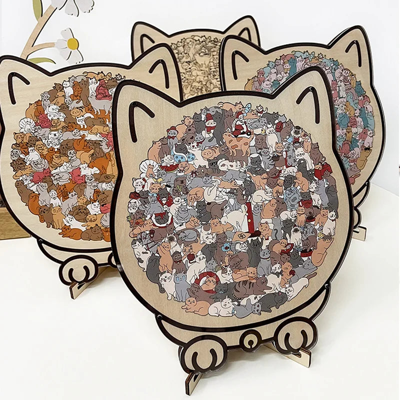135pcs Cat Shaped Wooden Puzzle montessori Children toys Unique Cat Shape Jigsaw Puzzle Children's Birthday Gift & Home Decor