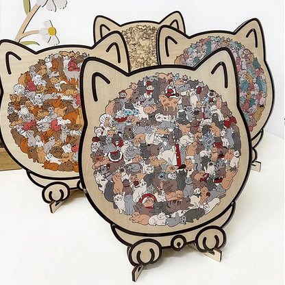 135pcs Cat Shaped Wooden Puzzle montessori Children toys Unique Cat Shape Jigsaw Puzzle Children's Birthday Gift & Home Decor